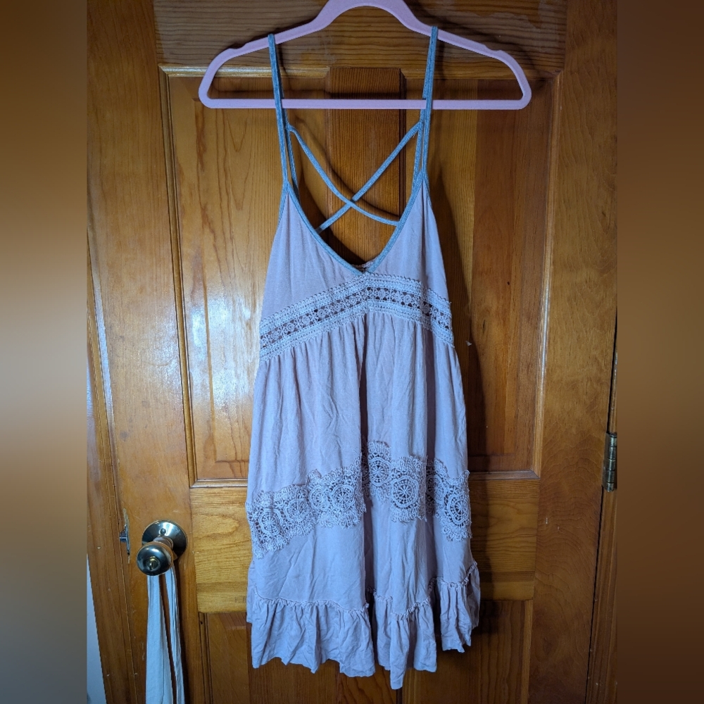 POL Lace Trim Babydoll Dress